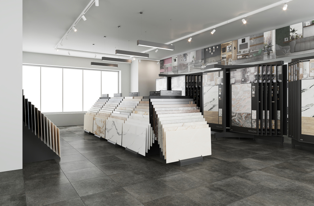 Матовый керамогранит на полу в современном интерьере